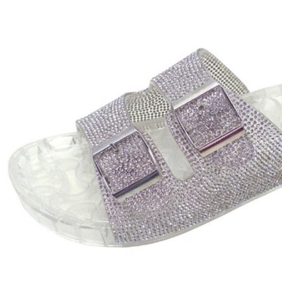 Rhinestone Clear Jelly Footbed Sandals - Picture 3 of 16